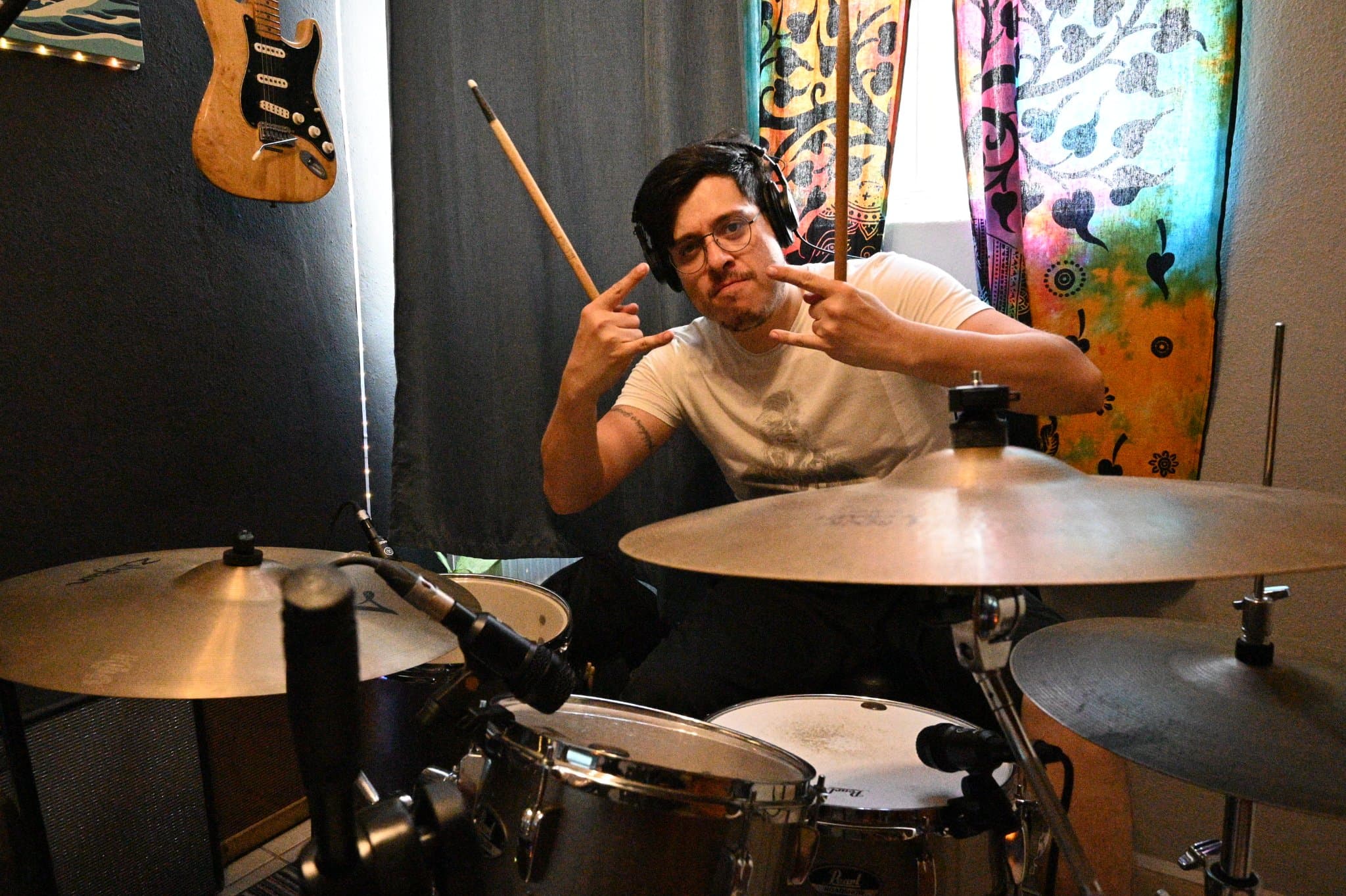 Jorge Ledon recording drums for The Rumbling cover